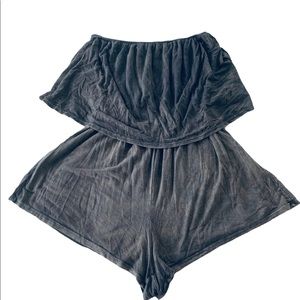 Women’s Romper, Gray Strapless Elastic Waist, Cotton, Size Medium, New